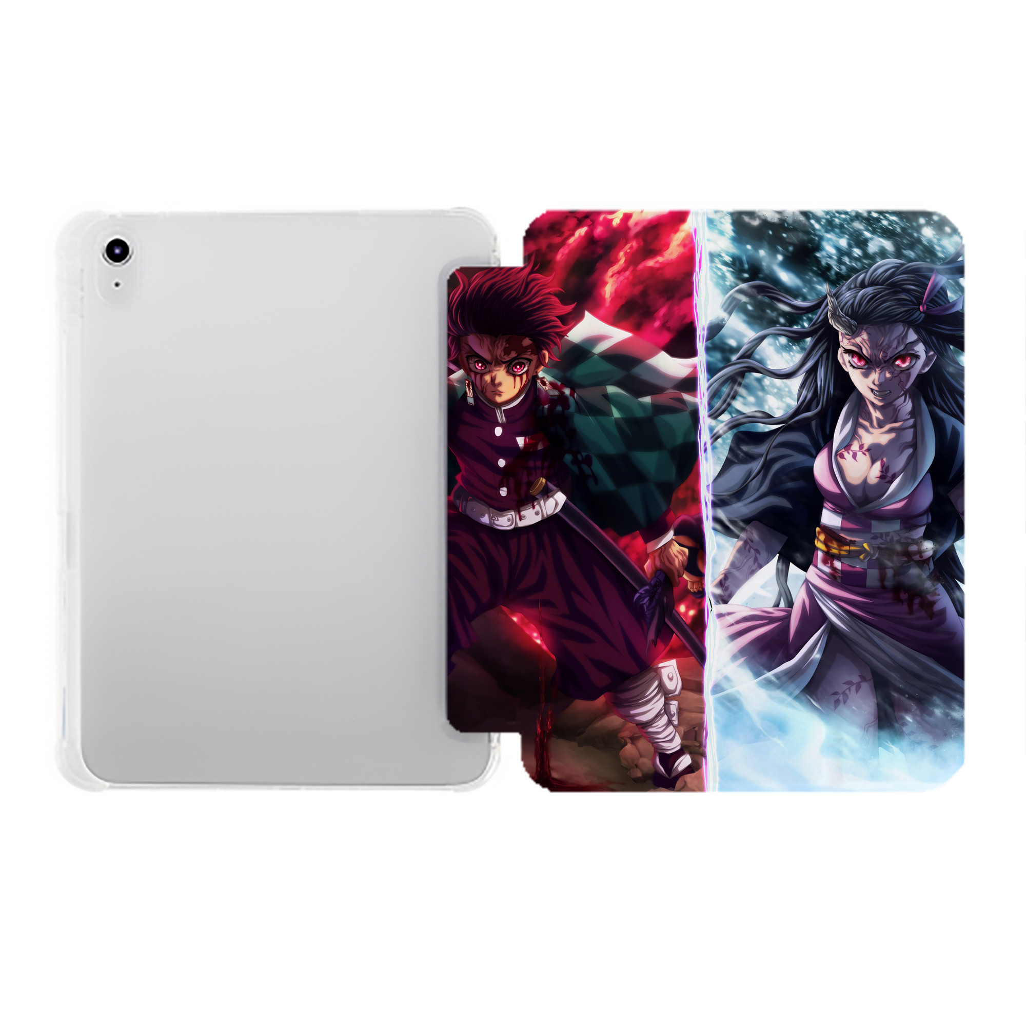 （画像用） 鬼滅の刃（きめつのやいば）竈門 炭治郎／かまど たんじろう Kamado Tanjirou IPad ケース ペン収納付き 三つ折りスタンド PUレザー×シリコン 対応機種9.5/10.5/10.9インチ